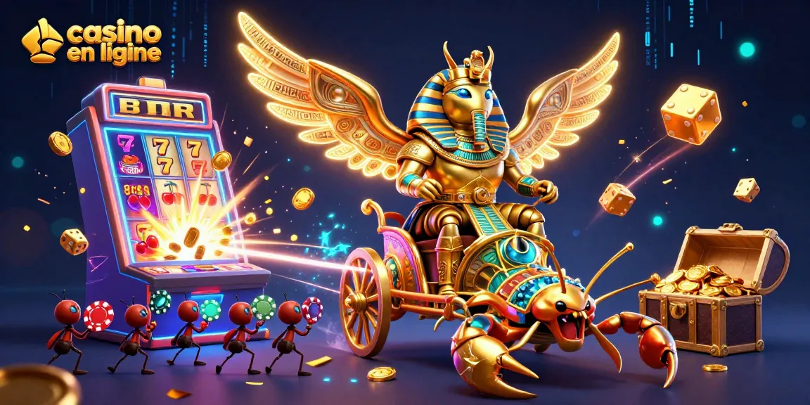Notre scène de casino en ligne dynamique avec un scarabée doré et des machines à sous