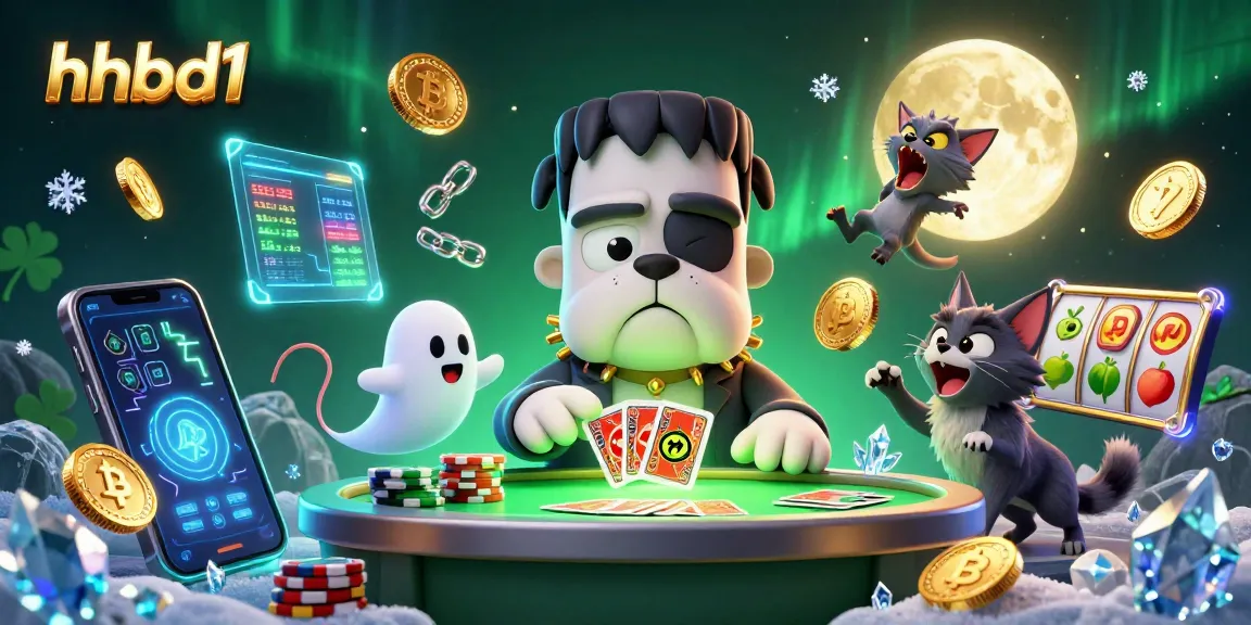hhbd1 engages players at a captivating green-lit casino table surrounded by crypto elements.