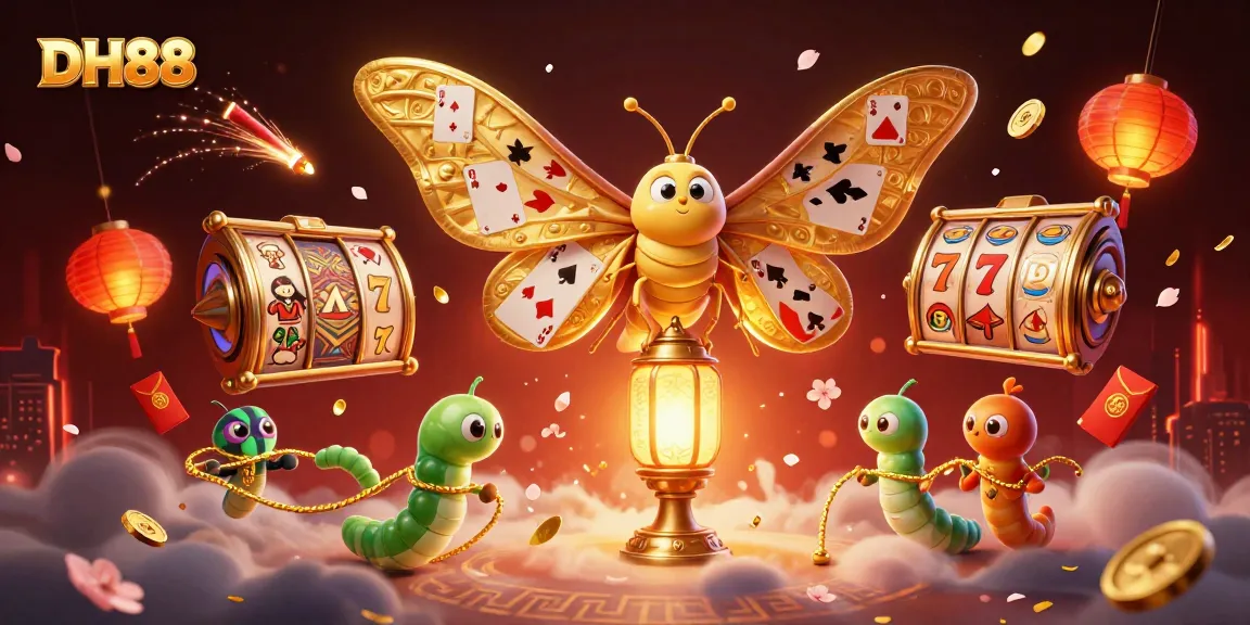 Win big at DH88 with vibrant 3D casino elements showcasing slots and jackpots in an enchanting scene.