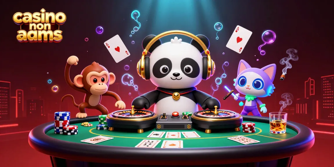 Gioca ai casino non aams mentre un panda DJ scatena il divertimento con colori vivaci e chip da poker.