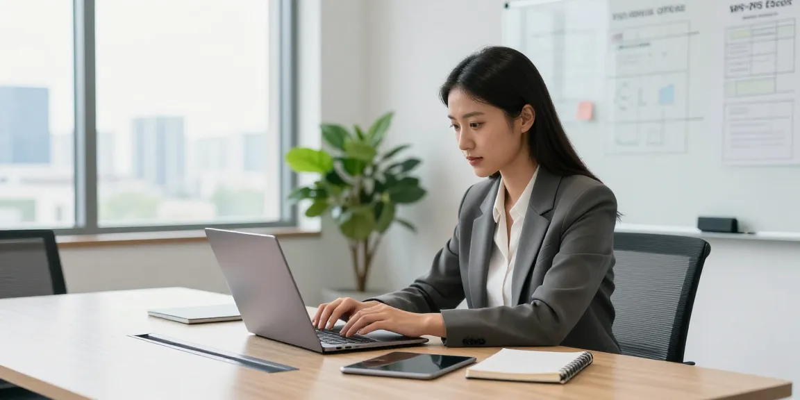 Professional using WPSoffice software in a bright collaborative office environment.