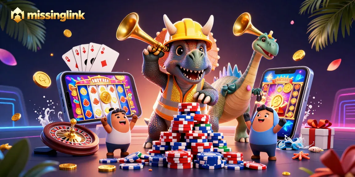 Experience thrilling gameplay with missinglink at our vibrant 3D cartoon casino scene, featuring exciting poker chips and slot games.