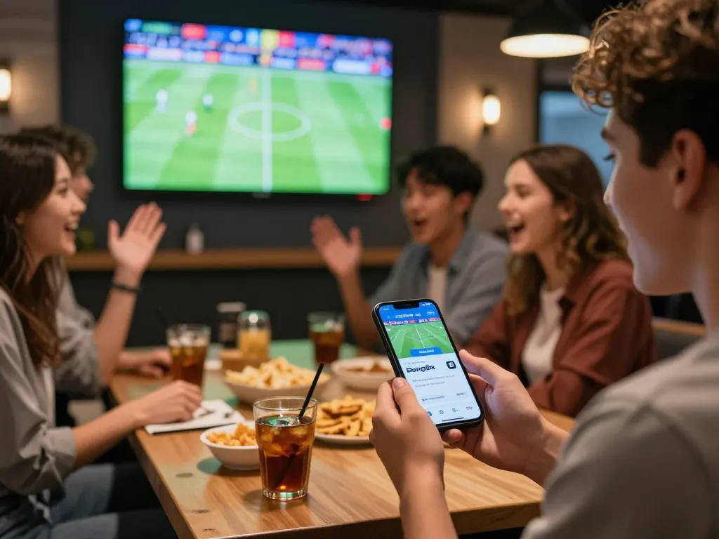 Bong88 app being used for live sports betting during an exciting game with friends.