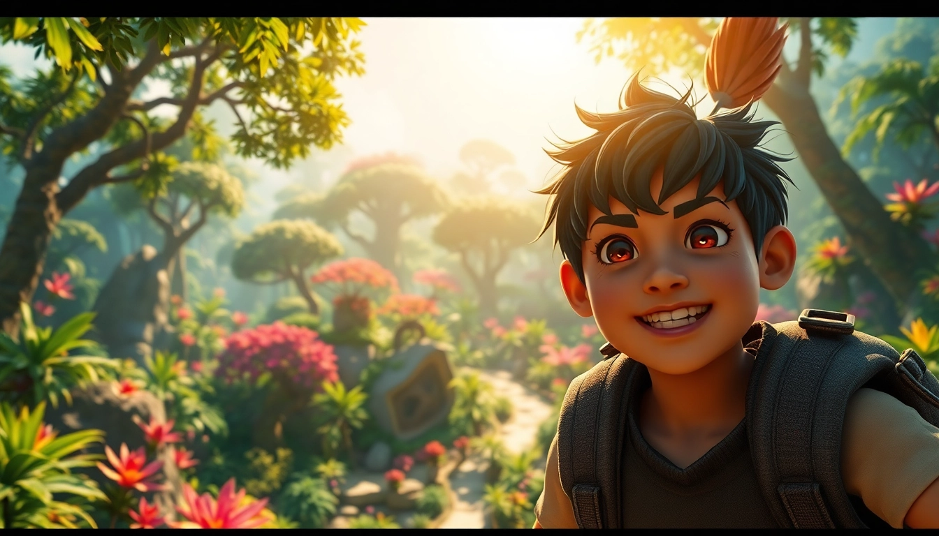 Engaging character from yono game in a vibrant magical landscape.