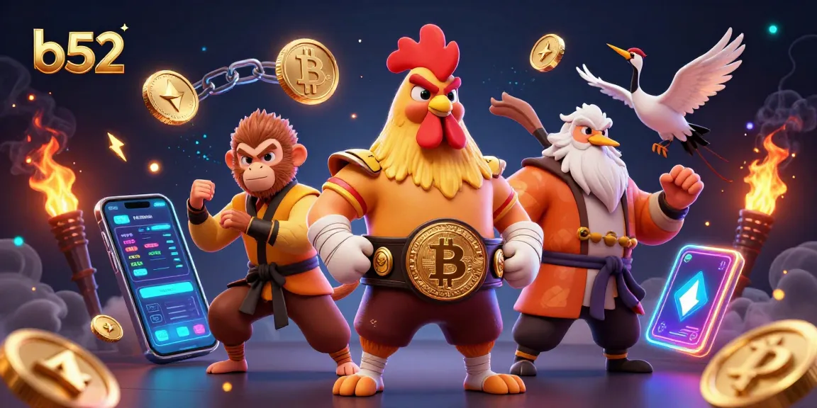 B52 players elevate their game with a lively scene featuring gambling dynamics, cryptocurrency elements, and exciting action.