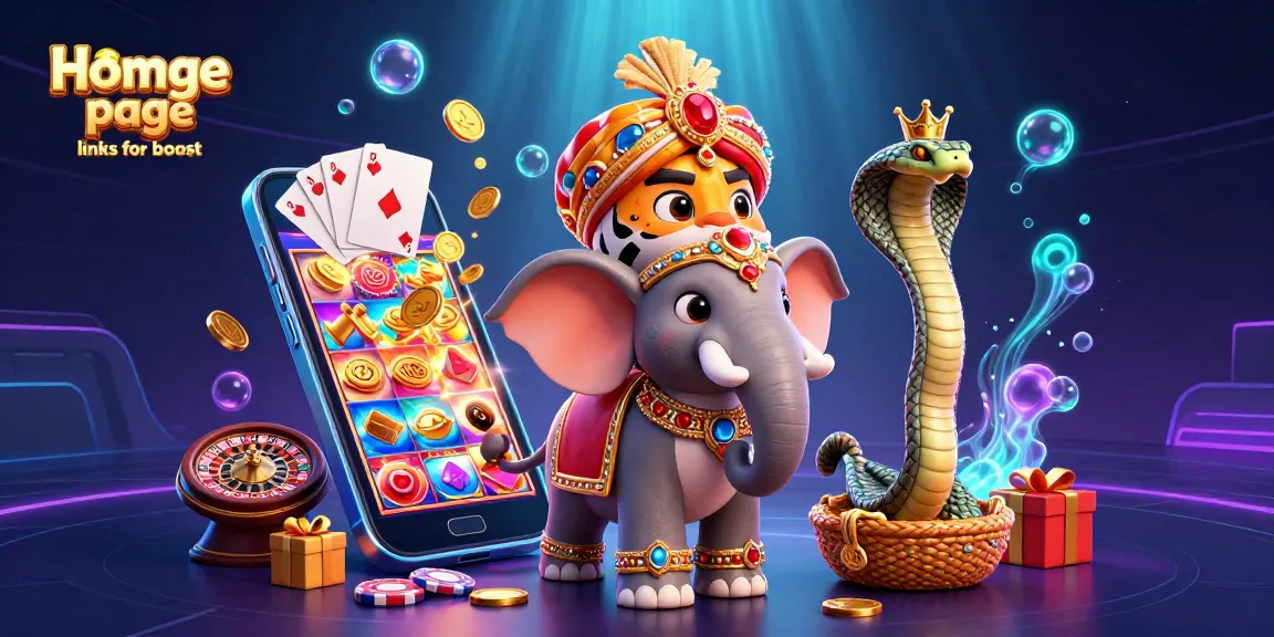 Engage with Homge page links for boost through interactive 3D casino-themed illustration.