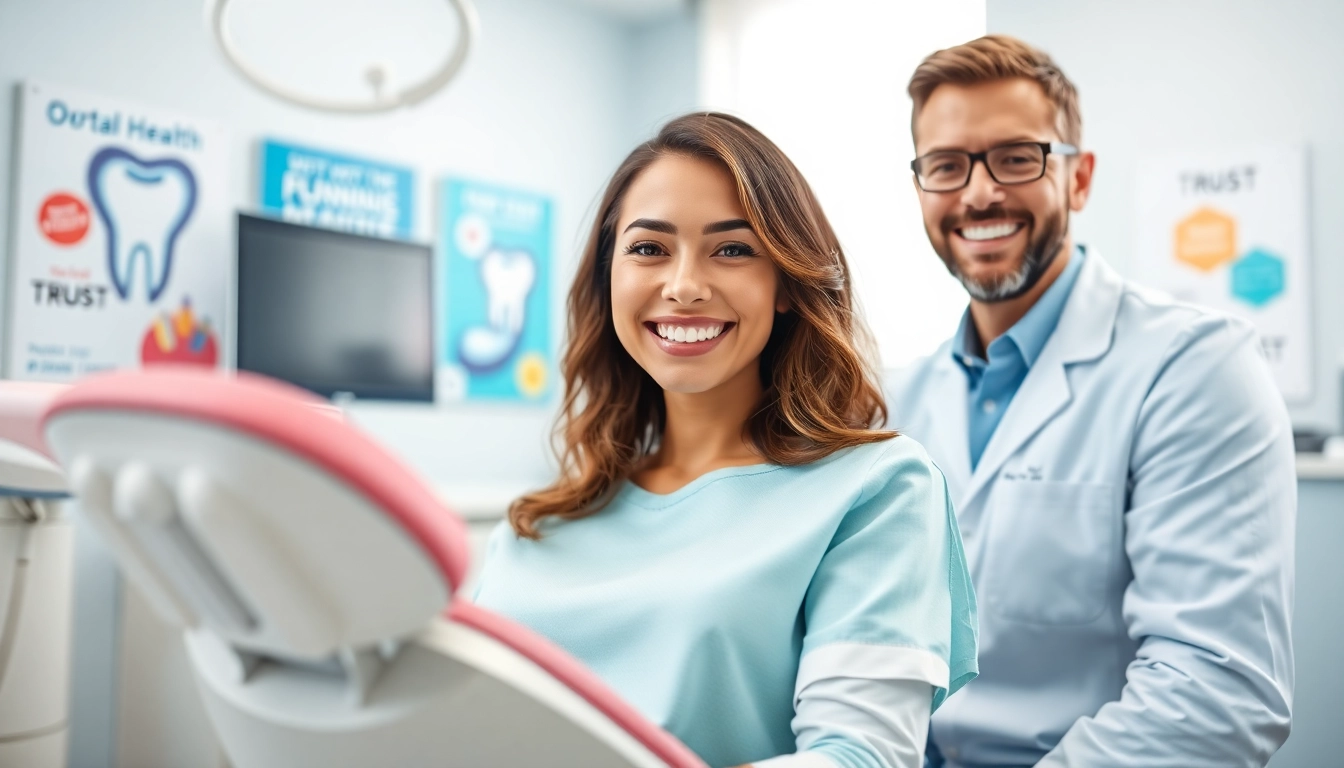 Showcase newsmilelife through a professional dentist interacting with a smiling patient in a modern clinic.
