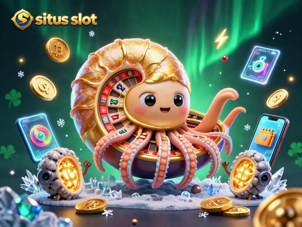 Experience thrilling situs slot games featuring a giant nautilus and glowing coins in this vibrant scene.