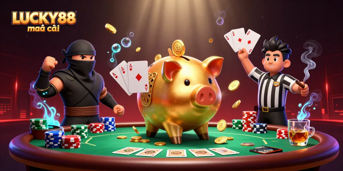 Experience the excitement of LUCKY88 nhà cái with a gold piggy bank sumo wrestler in action.