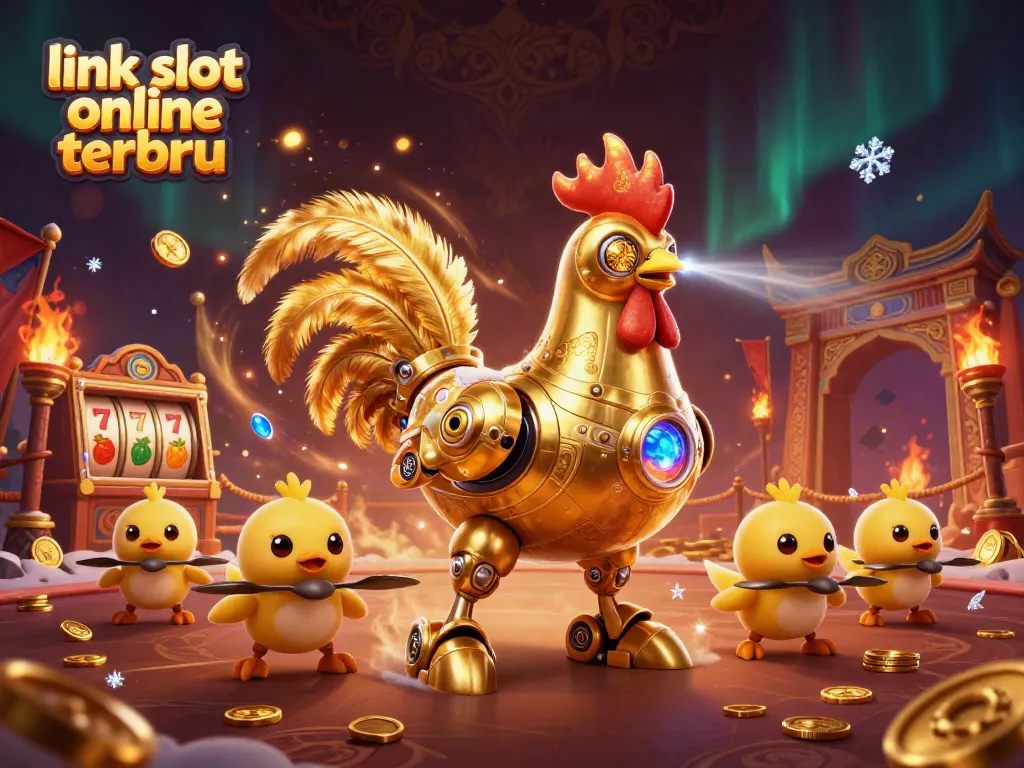 Gambar karakter robot ayam emas dan drone anak ayam dalam perjudian slot, link slot online terbaru