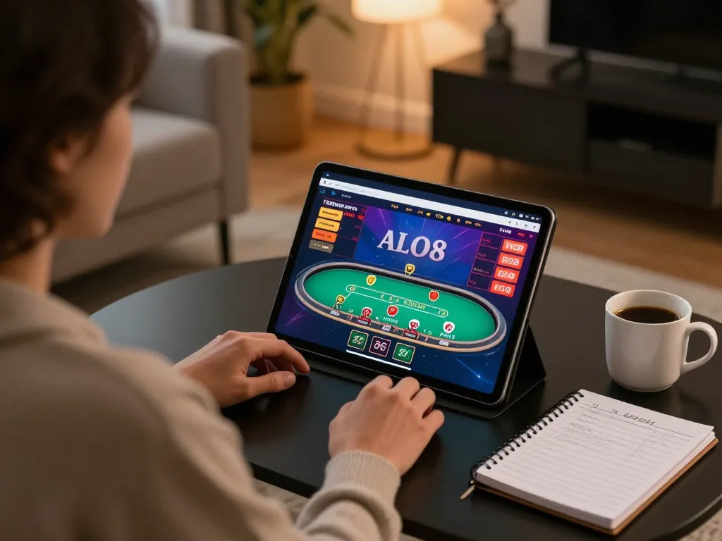 Player enjoying a live dealer poker game on ALO8, showcasing strategic gaming environment