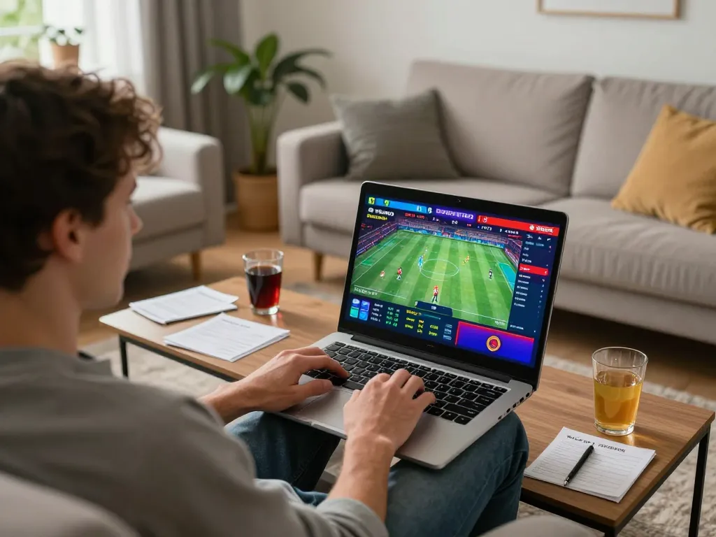 Engaging in strategic online sports betting with nhandinhkeonhacai in a cozy home setting