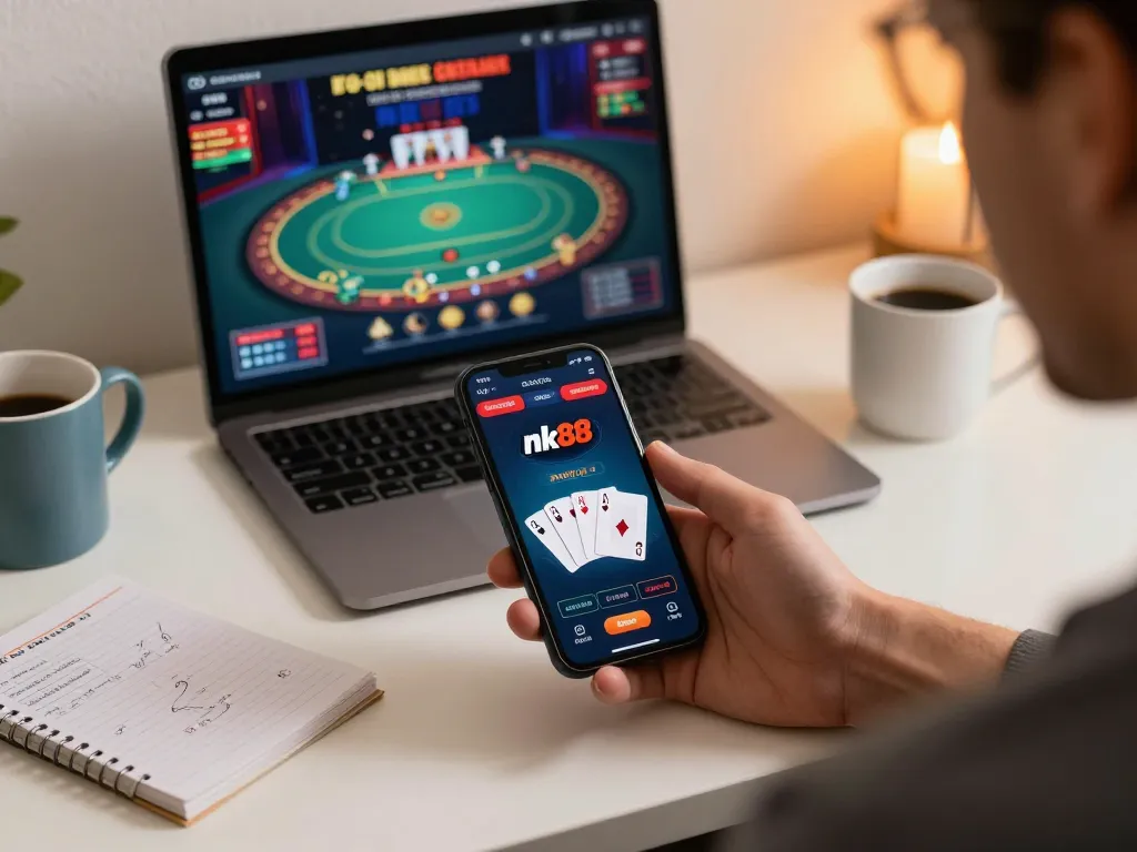 Engaged player enjoying the nk88 mobile casino app for dynamic gaming experience.