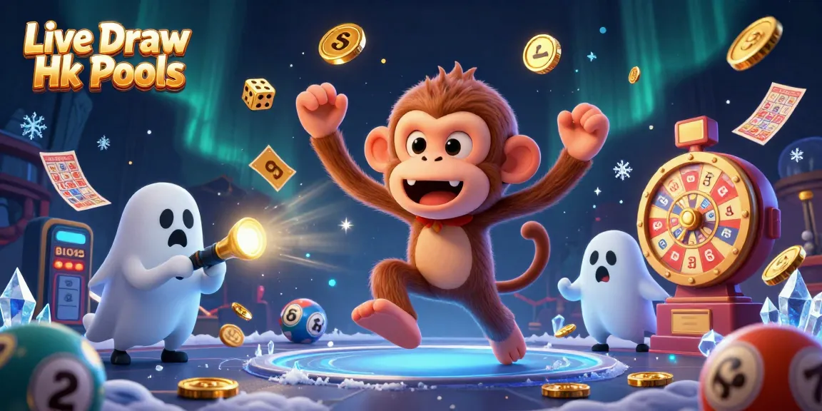 Engaging Live Draw Hk Pools lottery scene with playful characters and dynamic elements featuring golden juggled items.