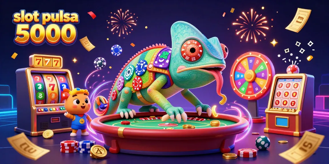 Gambarkan aksi slot pulsa 5000 yang menarik bersama chameleon kasino dan simbol jackpot