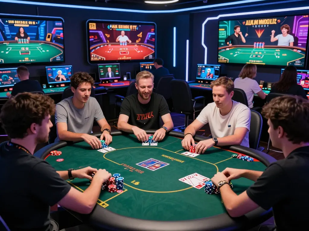 Engaged players in a lively idn poker game with animated avatars and vibrant graphics.