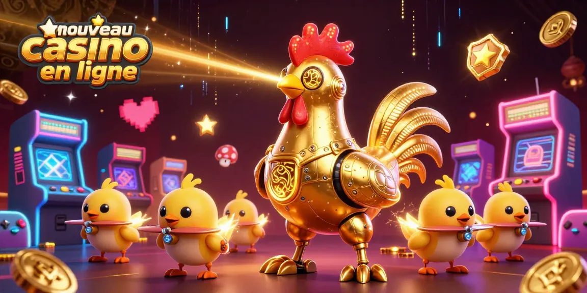 Découvrez l'illustration dynamique du nouveau casino en ligne avec un robot coq.