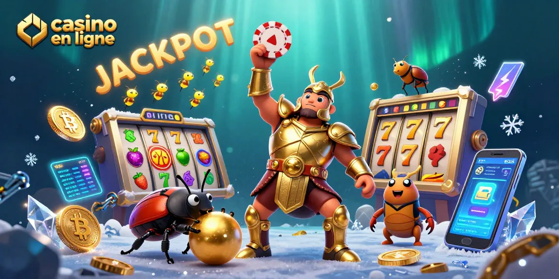 Jouez au casino en ligne et remportez des jackpots avec des symboles de machines à sous illustrés.