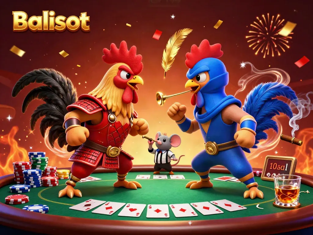 Engage with Balislot's thrilling showdown of cartoon roosters in an epic casino battle.