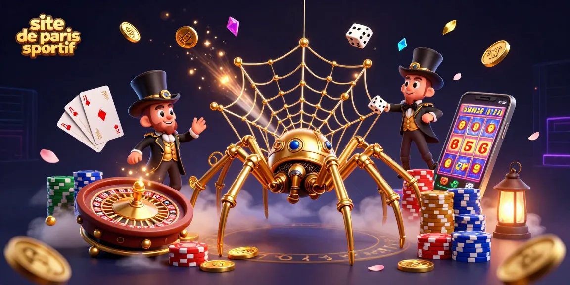 Découvrez une illustration dynamique sur un site de paris sportif avec une araignée steampunk.