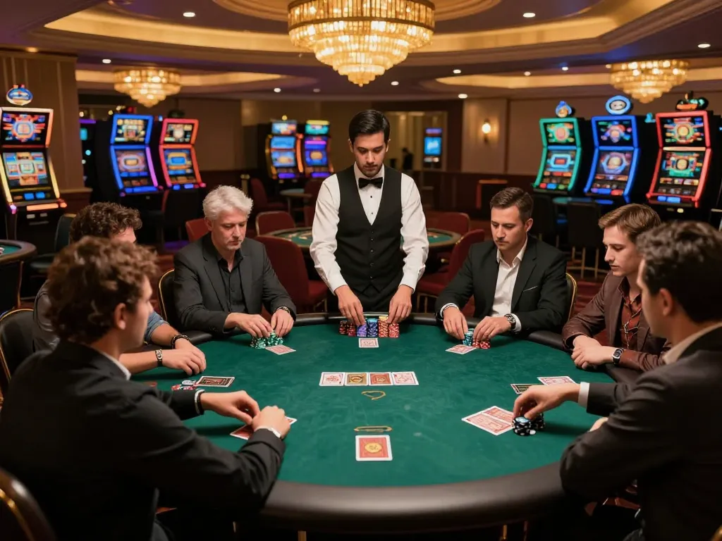 Players engaged in an exciting poker game at a casino, highlighting f8betz atmosphere and strategy.
