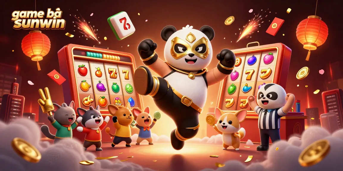 Experience the thrill of game bài sunwin amid colorful slot reels, lucky symbols, and lively 3D characters.