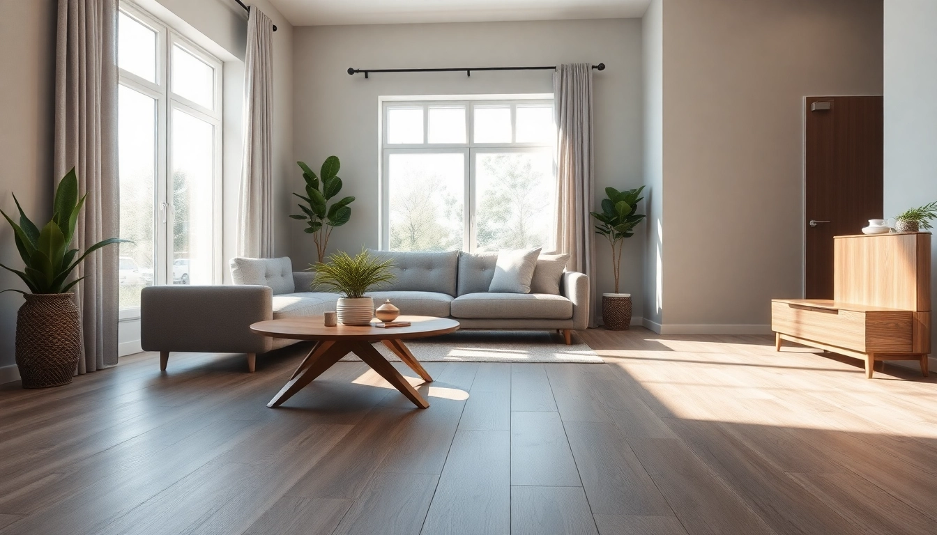 Stylish living room with vinyl plank flooring, highlighting modern decor and inviting atmosphere.