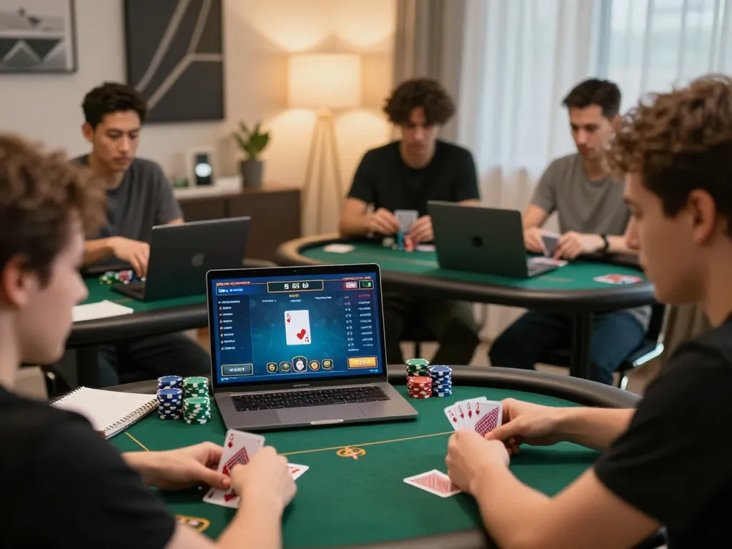 Engaging online poker gameplay at home highlighting MM88 strategies and competitive spirit.
