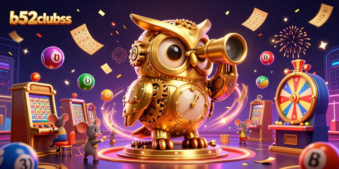Bets come alive at b52clubss with a clockwork owl overseeing vibrant casino action and colorful games.