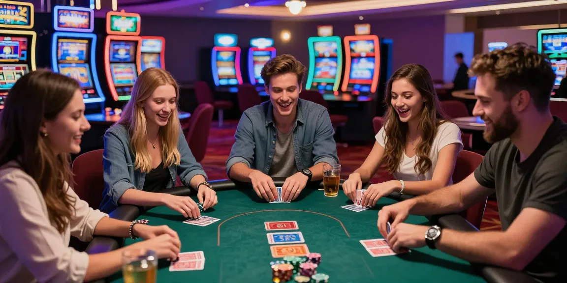 Exciting gambling scene with friends at a poker table, showcasing the rokok88 gaming experience.