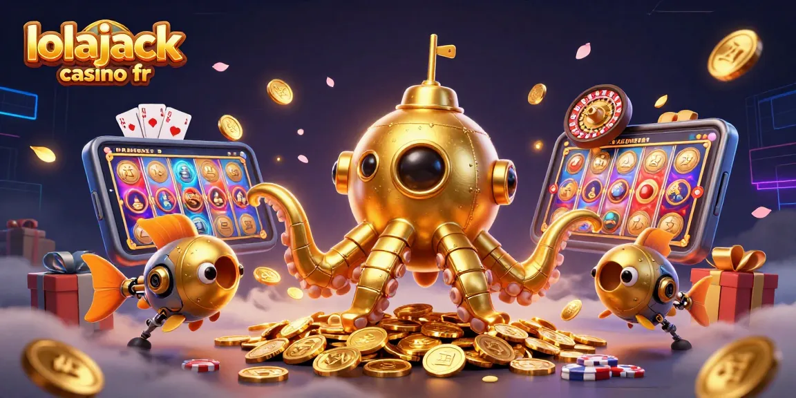Play thrilling games at lolajack casino fr, featuring a golden kraken submarine in a dynamic casino scene.