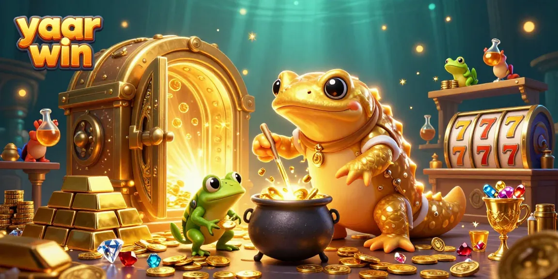 Experience yaar win with a vibrant scene of a golden salamander alchemist crafting riches, filled with slot reels and jewels.
