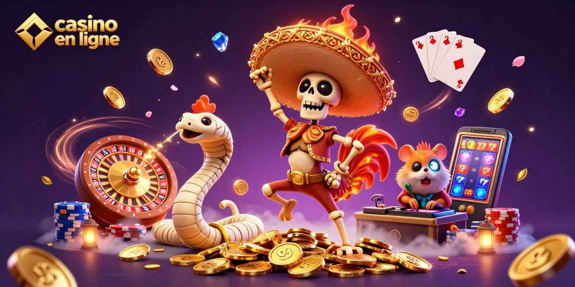 Profitez de jeux de casino en ligne palpitants grâce à cette illustration dynamique et colorée.