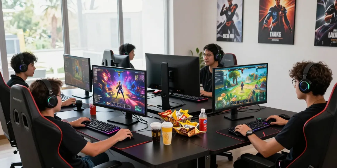 Engaged players enjoying NAGA2000 gaming setup with vibrant screens and lively atmosphere.