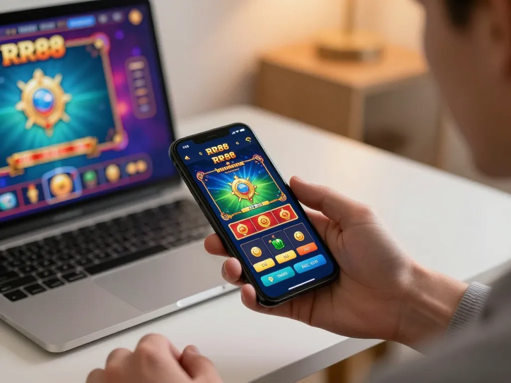 Experience thrilling RR88 mobile gaming with dynamic gameplay on stylish smartphone.