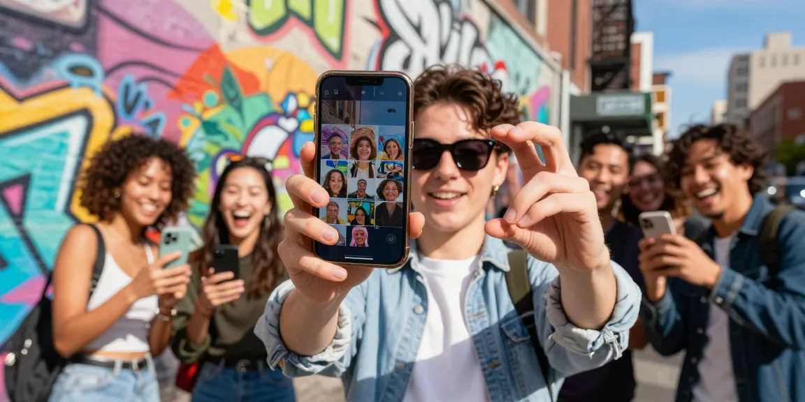 Person discovering look alikes of famous people during a fun urban selfie moment.