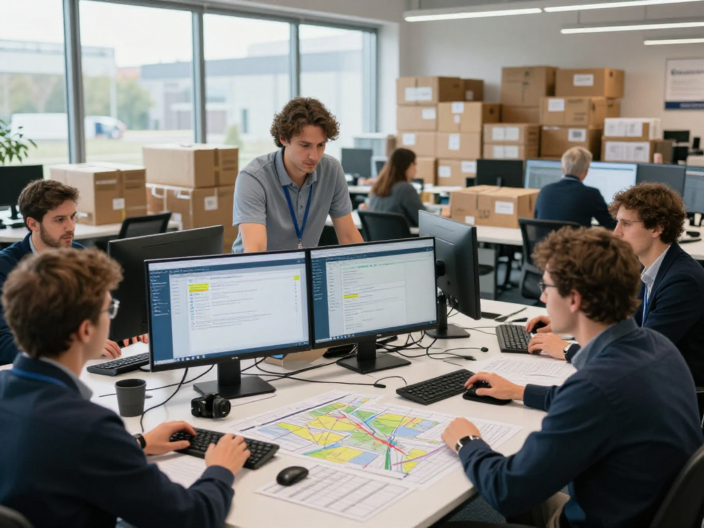 Logistikunternehmen in Dortmund - Effiziente Zusammenarbeit im modernen Büro mit engagierten Mitarbeitern und transparenten Prozessen.