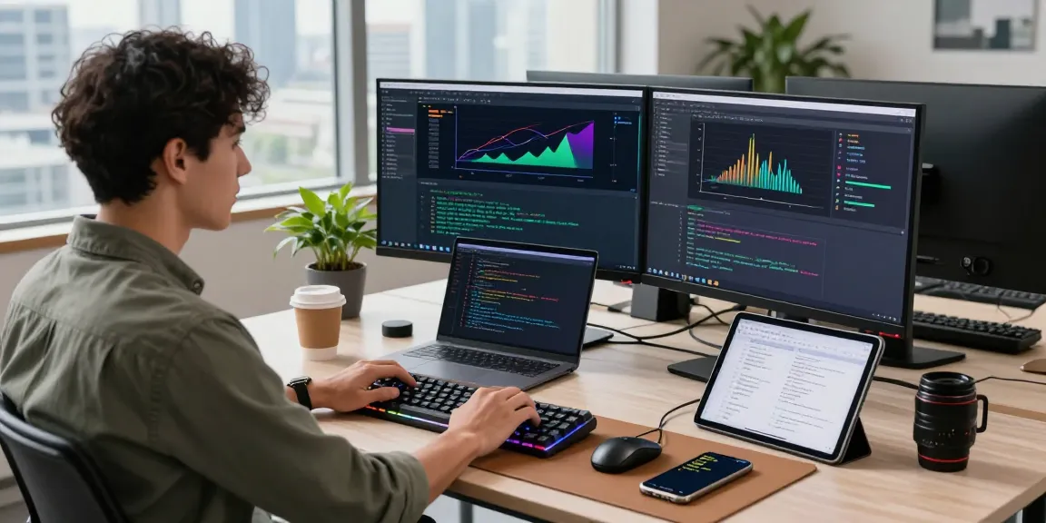 A software developer engaged with the NAGA2000 platform in a high-tech workspace.
