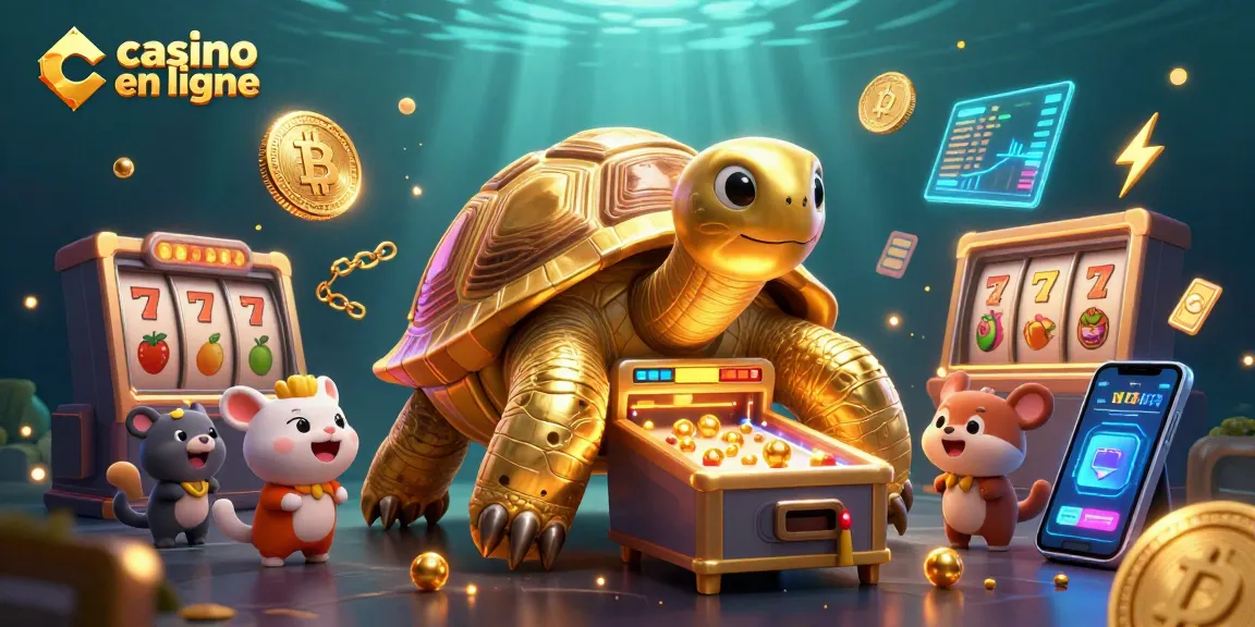 Les jeux au casino en ligne s'animent avec un phénomène incroyable de tortue dorée jouant à des machines à sous.