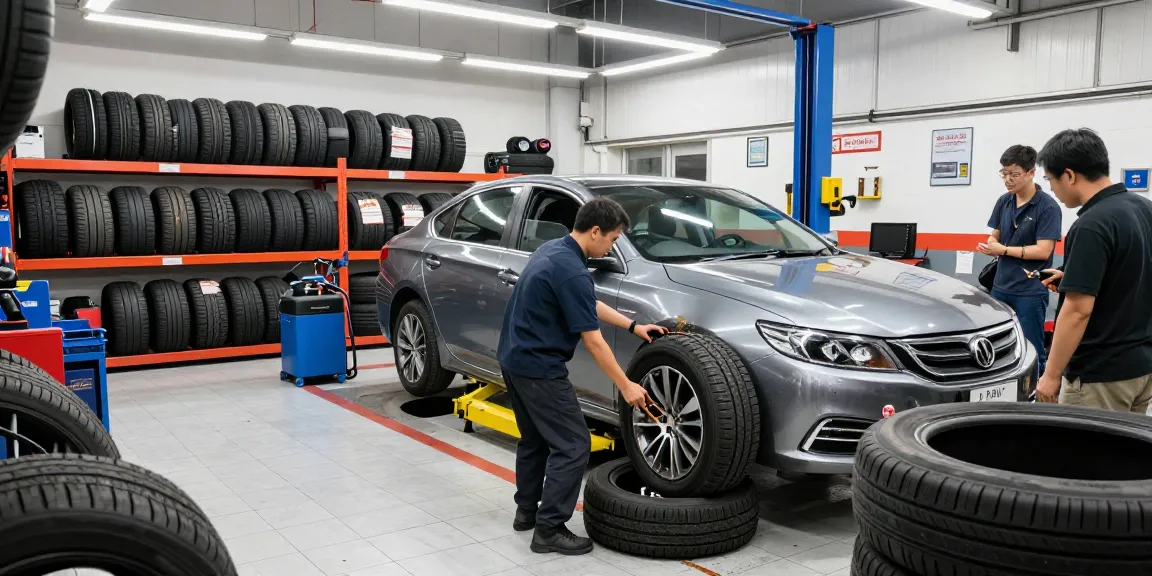Tire replacement Hong Kong with a technician changing tires in a dynamic automotive workshop, highlighting professional service.