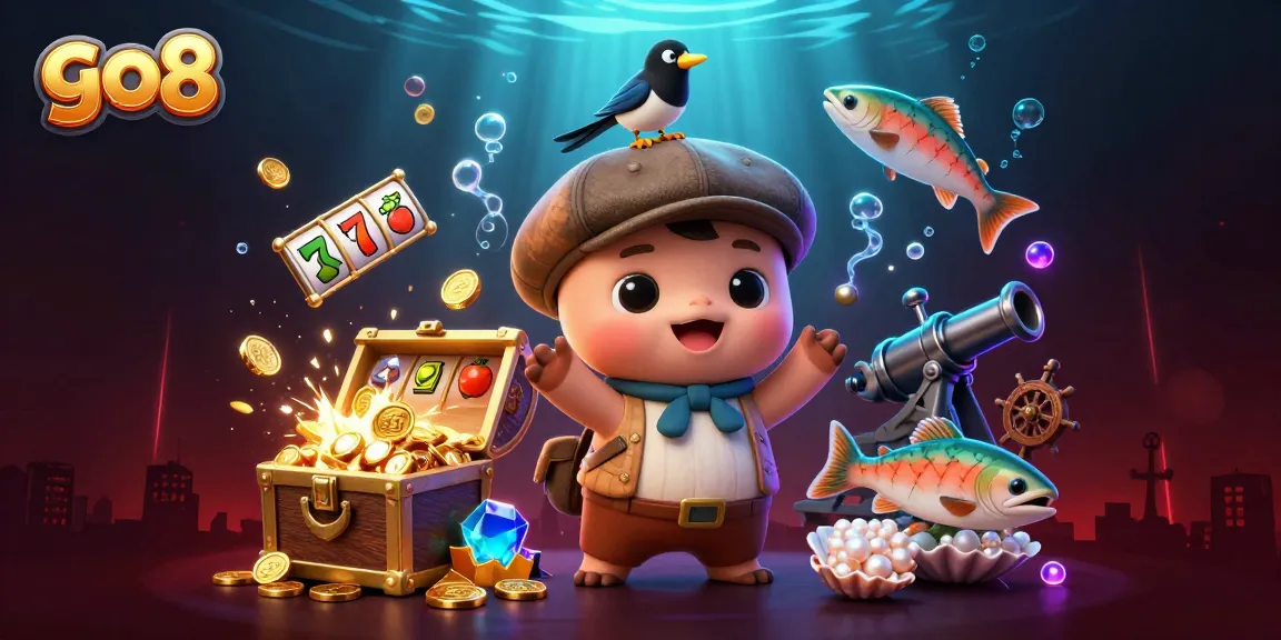 Spin the reels with go8's vibrant characters and treasures in this underwater casino scene