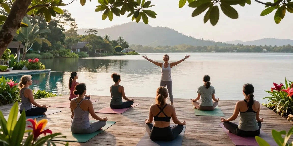 Experience the best yoga retreats Sri Lanka 2026 by Koggala Lake, featuring serene morning yoga sessions and lush tropical surroundings.