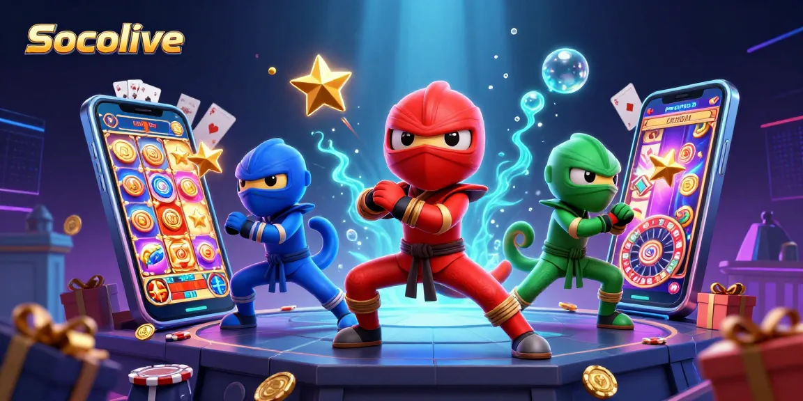 Socolive features a vibrant scene of ninja chameleons engaged in betting action, promoting high-quality online gaming experiences.