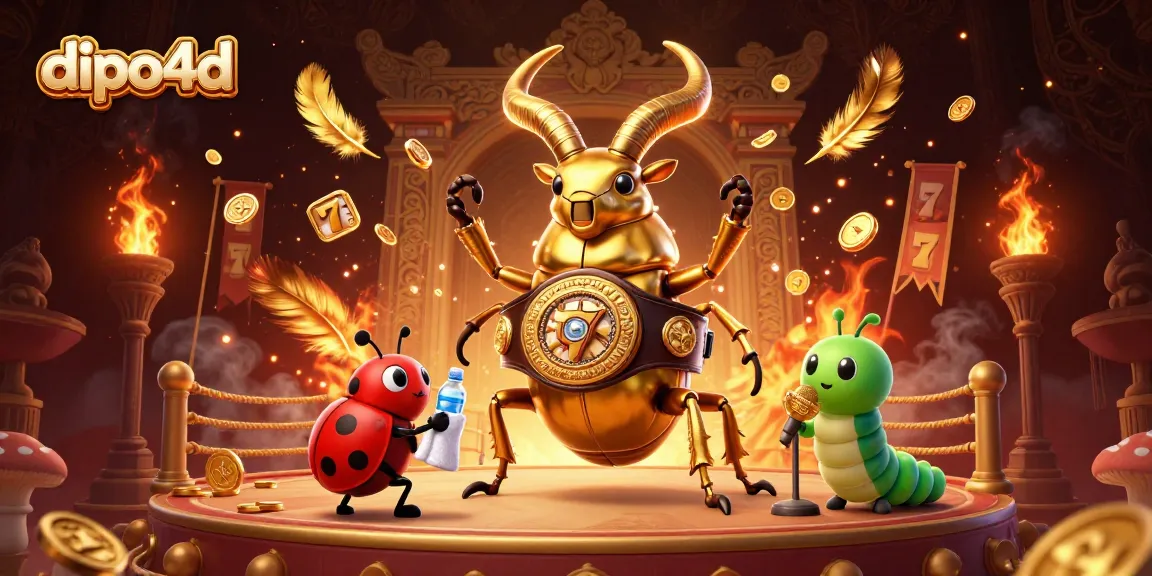 Join the action at DIPO4D with vibrant slot reels and golden beetles vying for glory.