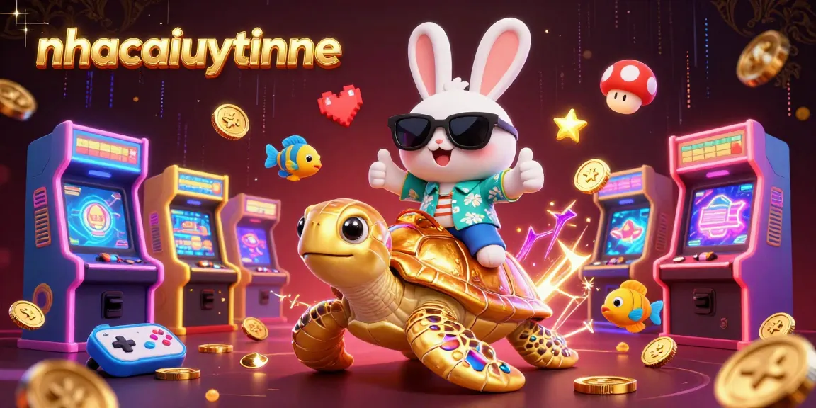 Experience the thrill of gambling with nhacaiuytinne's 3D cartoon scene of lucky rabbit and sea turtle.