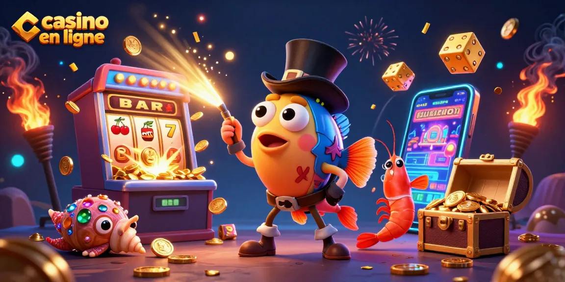 Découvrez l'univers fascinant du casino en ligne avec cette illustration dynamique pleine de jeux d'argent et de joyaux marins.
