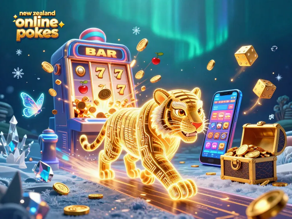 Engage in thrilling new zealand online pokies action with vibrant 3D illustrations of slot machines and casino elements.