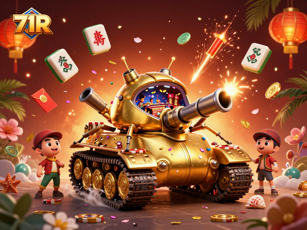 Aposte em 71R e descubra um cassino vibrante dentro de um tanque dourado com elementos de jogos de azar.