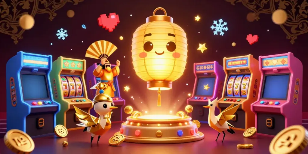Engaging 3D scene featuring golden lantern spirit and vibrant slot elements for รวมเกมสล็อต.