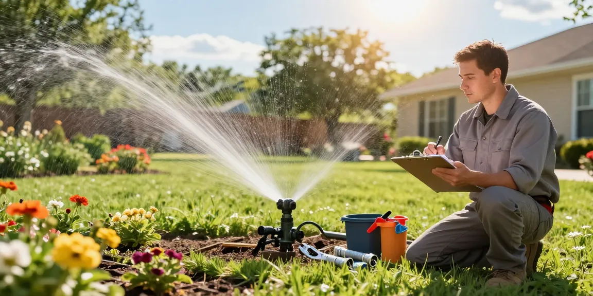 Professional Irrigation Services in White Settlement, TX, showcasing a technician adjusting a drip irrigation system amidst a lush garden.